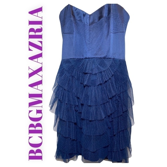 NWT BCBGMAXAZRIA SAS Cobalt Blue Strapless Ruffle Tiered Cocktail Dress, Size 0 - Picture 2 of 10